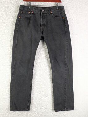 Levis 501 Jeans Mens 32X30 Black Button Fly High Rise Straight Leg Heavyweight